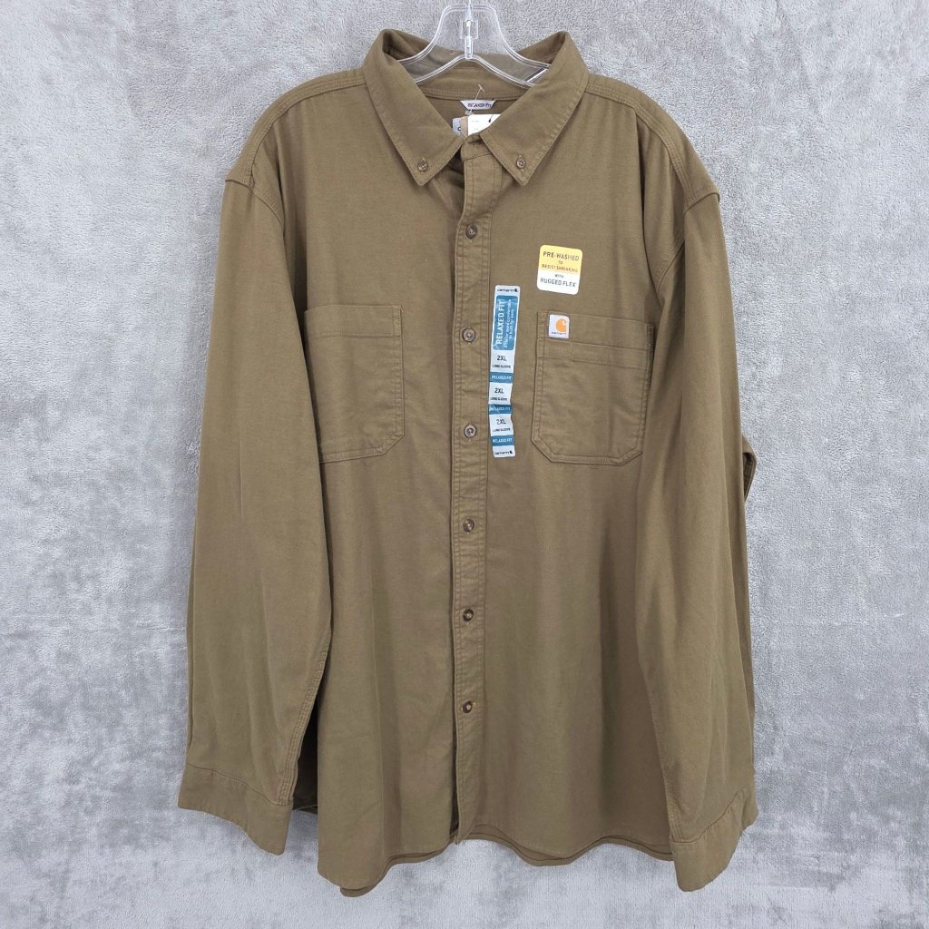 Carhartt Relaxed Soft Flannel Shirt 2xl Army Green Utility Outdoor Rugged New
